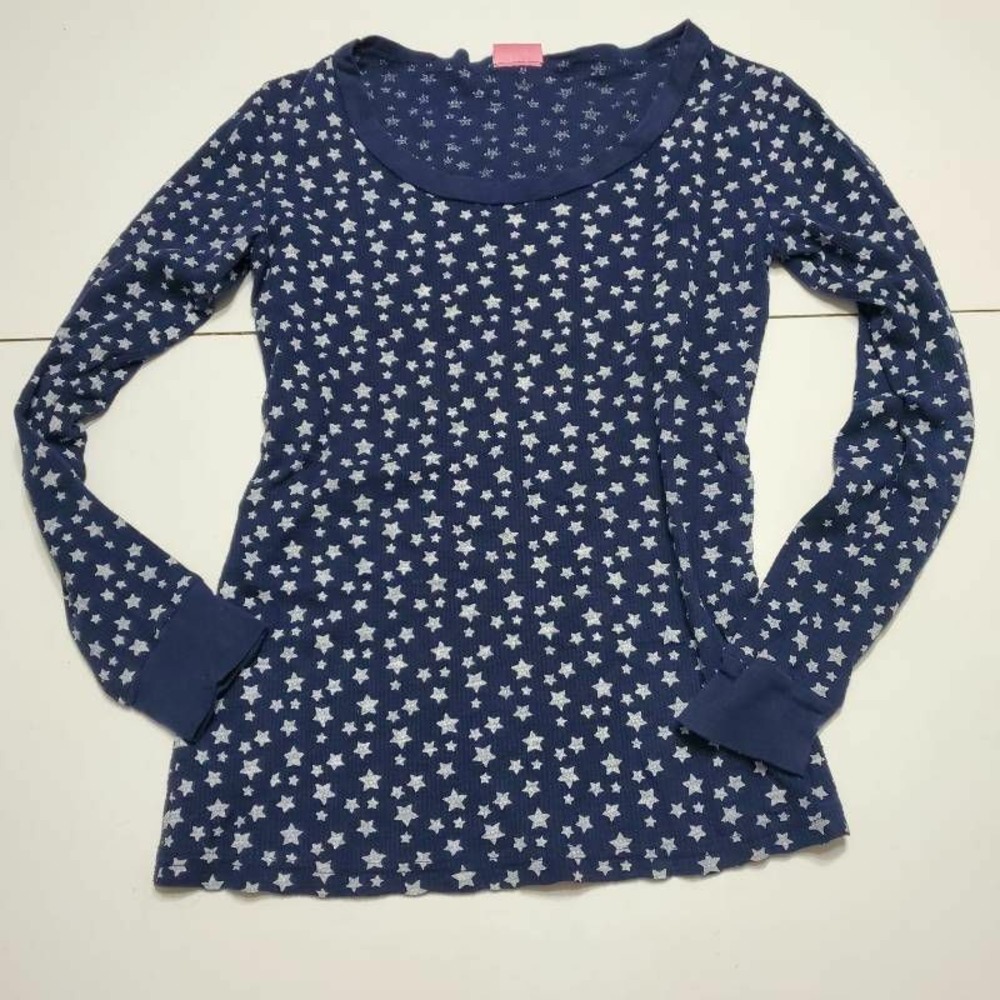 MOST Womens Pullover Sweatshirt Blue Scoop Neck Star Long Sleeve S
